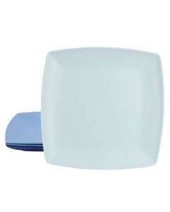 Gibson Home Grayson 4 Piece 10.5 Inch Square Melamine Dinner Plate Set in Assorted Blue