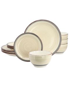 Gibson Home Holcomb 12 Piece Ceramic Dinnerware Set in Beige