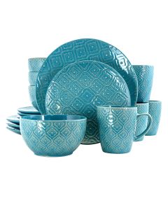 Elama Aqua Lily 16 Piece Luxurious Stoneware Dinnerware with Complete Setting for 4