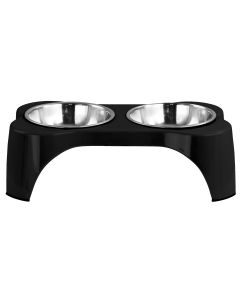 Gibson Home Bow Wow Meow 3 Piece Elevated Pet Bowl Dinner Set in Black