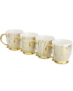 Gibson Home Gold Finch 4 Piece 16.7oz Electroplated Fine Ceramic Mug Set in Gold