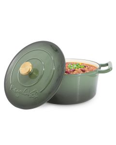 MegaChef 5.3 Quarts Round Enameled Cast Iron Casserole with Self Basting Lid in Gradient Thyme Green