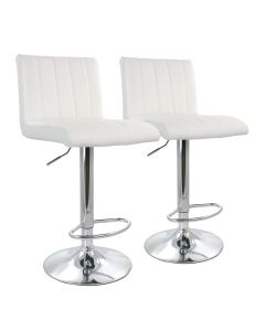 Elama 2 Piece Tufted Faux Leather Adjustable Bar Stool in White with Chromed Base